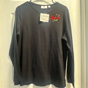 Quacker Factory Black Long Sleeve Tee with Red Embroidery